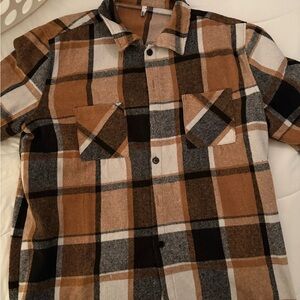 Coofandy Plaid Button-Up Shirt in Brown and Black - XL